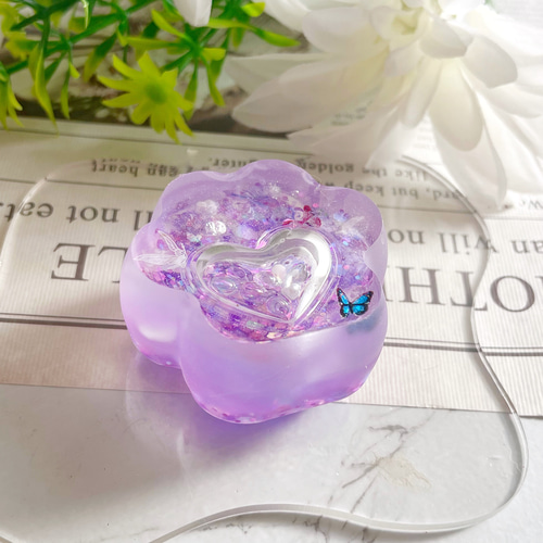 シェイカー 肉球キーホルダー レジン 天然石 名入れ シンプル 蝶