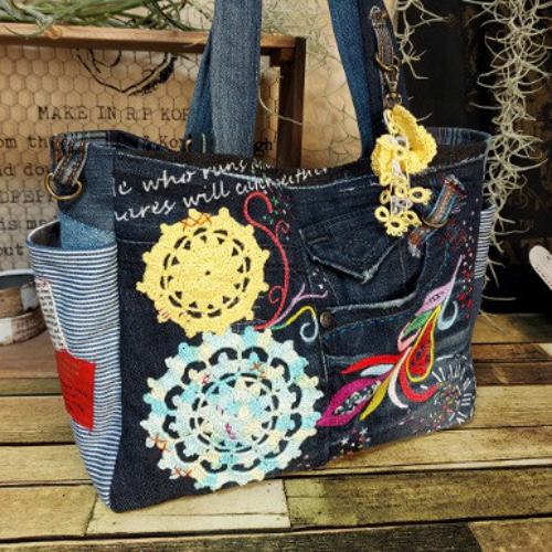 刺繍デニムバック No.539 デニムリメイク ショルダーバッグ サイド