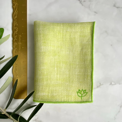 AB：リネン100% 若菜色 巻きロック(黄緑) ダブルガーゼ・ハンカチ