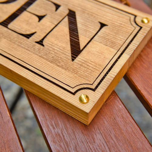 レトロ調の木製店舗看板 表札 OPEN CLOSED/吊り下げ/レーザー彫刻 表札