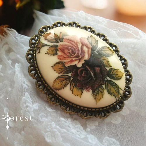Cameo Brooch #38 カメオ ブローチ 薔薇 バラ ローズ ブローチ Side