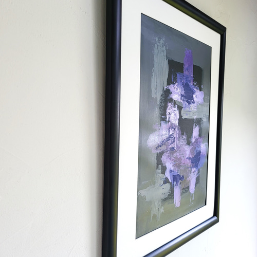 紫 / 抽象画 53×44㎝ A3 額セット インテリア 雑貨 おしゃれ モダン