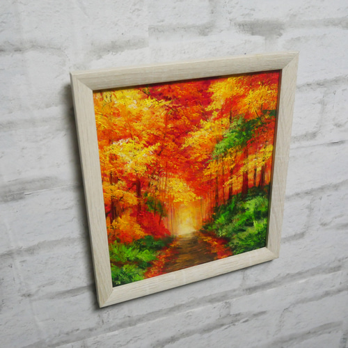 油絵 油彩 油彩画 絵画【秋の森の道】 絵画 HR 通販 18286629