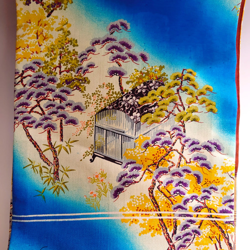 昼夜帯】表風景絵 裏椿 アンティーク帯 和装小物（帯・半襟） 和小物