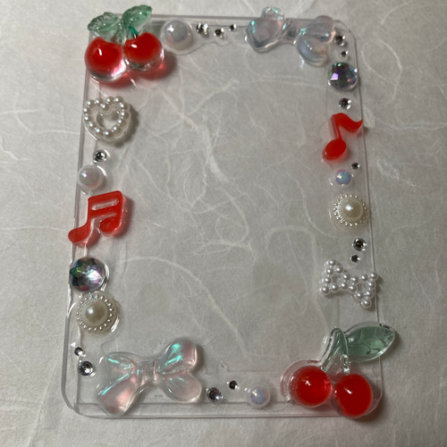 トレカケース 硬質ケース レジンデコ クリア さくらんぼ リボン ハート