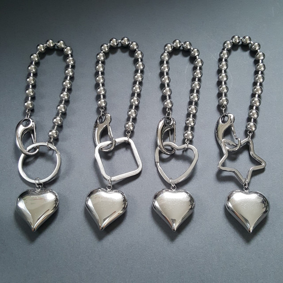 1pcs] オールステンレス製 2way ハート ボールチェーン バックチャーム