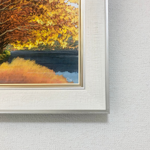 秋の湖畔」アクリル画 額縁付 原画 キャンバス F3サイズ 絵画 Oni 通販