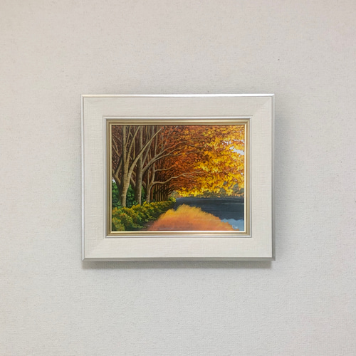 秋の湖畔」アクリル画 額縁付 原画 キャンバス F3サイズ 絵画 Oni 通販