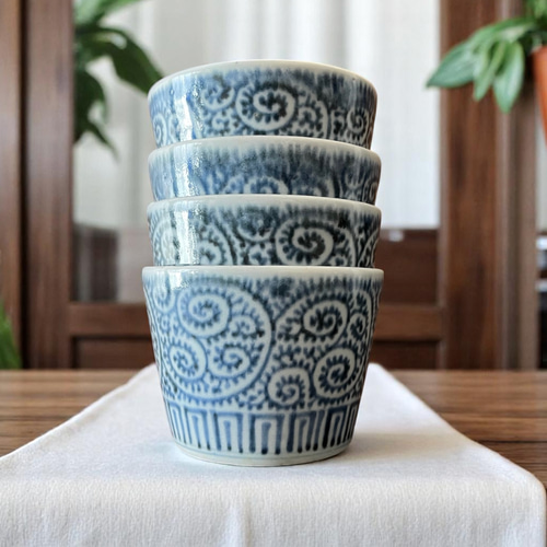 蕎麦猪口 微塵唐草 5客セット 蕎麦猪口 微塵唐草 5客セット 古伊万里染