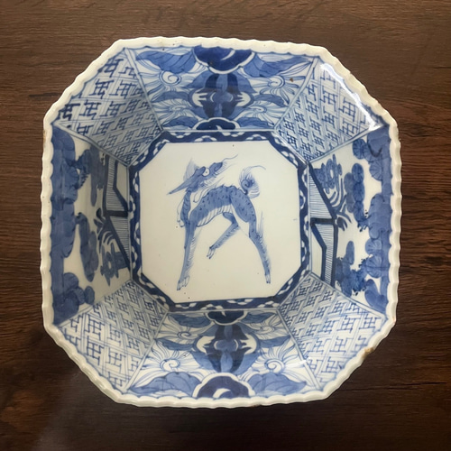 伊万里染付麒麟八角鉢＜金継ぎしました＞ お椀・ボウル・鉢 antique