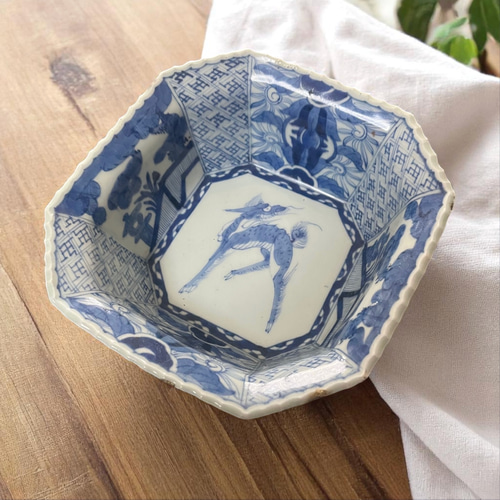 伊万里染付麒麟八角鉢＜金継ぎしました＞ お椀・ボウル・鉢 antique