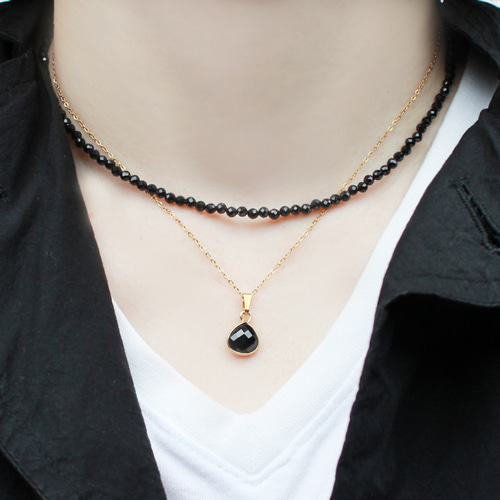 大人ブラック】ブラックスピネルネックレスセット 8月誕生石 万能