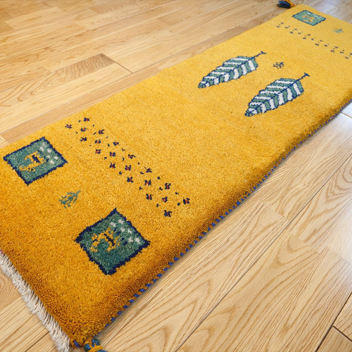 ペルシャ ギャッベ ミニランナー 細長いラグ 120x40cm 黄金色 パネル