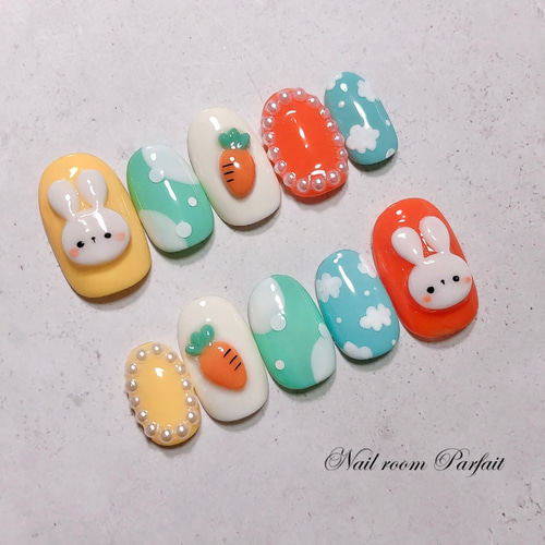 ぷっくりうさちゃんネイル♡ アニマルネイル 3Dネイル かわいいネイル