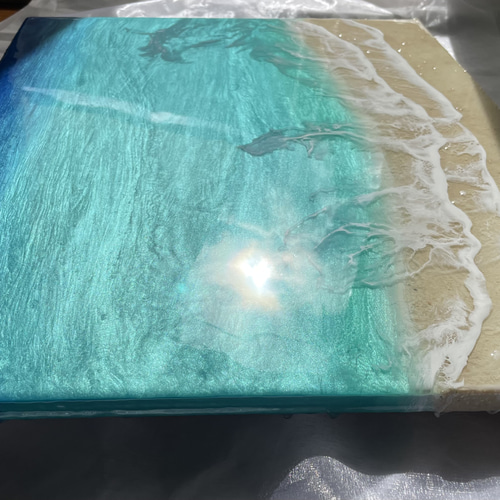 受注制作」エメラルドグリーンのオーシャンアート 海レジンBIGパネル
