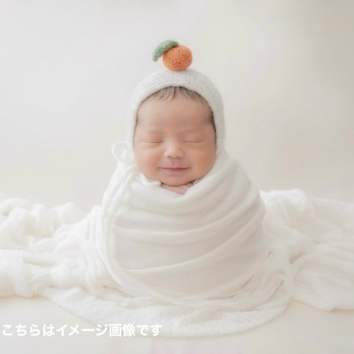 オレンジ♪鏡餅ボンネット ニューボーンフォト撮影衣装 帽子 正月月齢