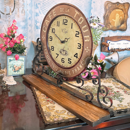 フレンチアンティークデザインの時計 カフェ 置き時計 PARIS フランス