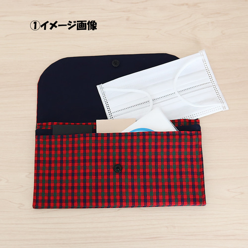 ファミリア風 赤チェック×ネイビー タータンチェック マルチケース