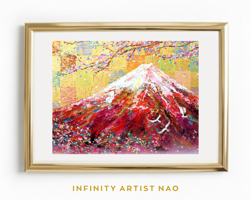 赤富士｜万代の福』赤富士 富士山 つる 鶴 新年 リビング 玄関 壁 絵