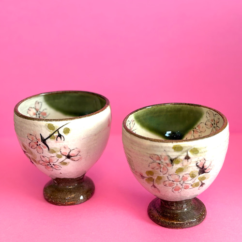 和み窯(送料込み)】さくらのゴブレット(ペア) ワイングラス 【和み窯