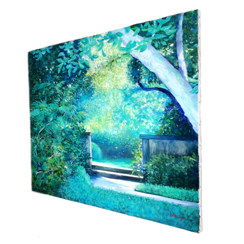 一点物】『 緑の庭 』油絵 F20号 油彩 油画 絵画 キャンバス