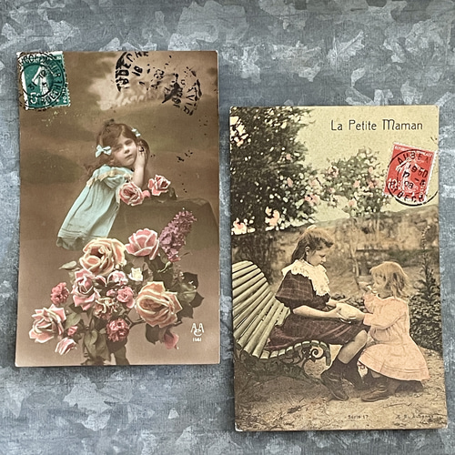 アンティークポストカード5種セット セピア・モノクロ写真（少年 少女