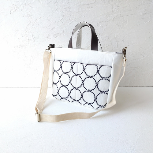 ミナペルホネン タンバリン[white×navy]とリネン 2wayトートバッグ