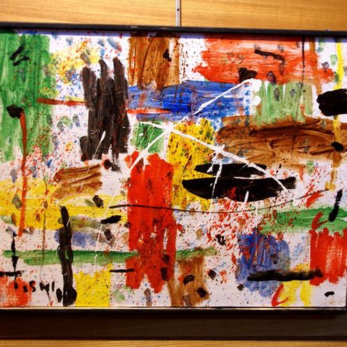 抽象画 現代アート 「彩-17」 油彩の抽象画、F6号 木のフレーム付き