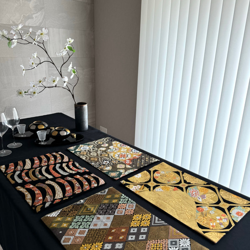 ◼︎58◼︎一点物 正絹 高級袋帯 ランチョンマット4枚セット【帯