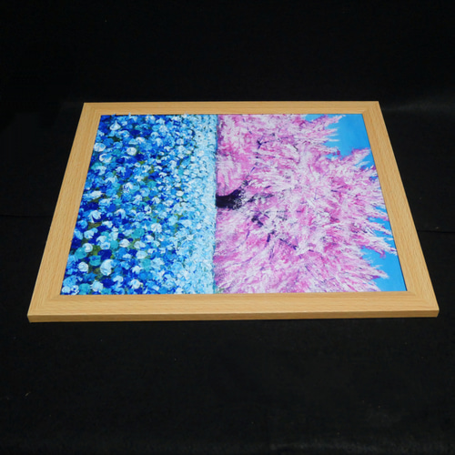 油絵 油彩 油彩画 絵 絵画 【桜とネモフィラ】 絵画 HR 通販