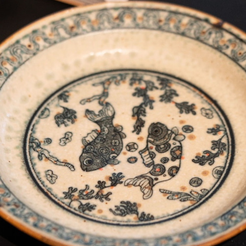 詩瓷集中国唐風 青花磁器「年年有魚」吉祥文様・双魚図案り皿