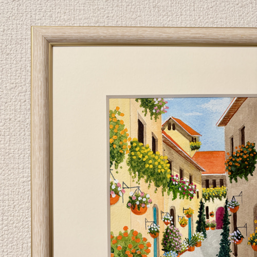 アクリル画 原画 「ハイビスカスの浜辺01」額縁付き SMサイズ 風景画