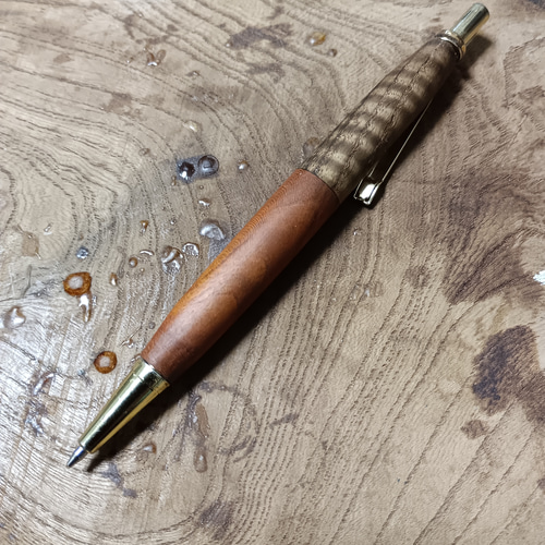 木軸シャーペン 0.5㎜神代桜&神代セン蜜蝋クリーム仕上げ ペン・筆記