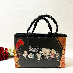 一閑張りバッグ “花と猫シリーズ 小” 浮世絵仕上げ かごバッグ Momo