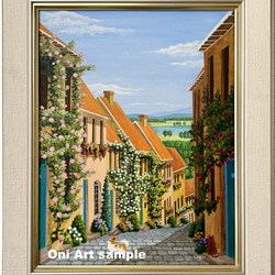 エーゲ海とブーゲンビリア01」透明水彩画 原画 風景画 額縁付 F4サイズ