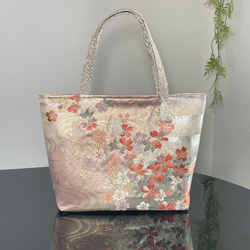 帯リメイクバッグ 煌めく孔雀 Mサイズ 和装バッグ 帯バッグ トート