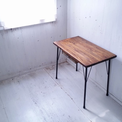 アンティーク風 パソコンデスク アイアン脚 引き出し付 ダイニング