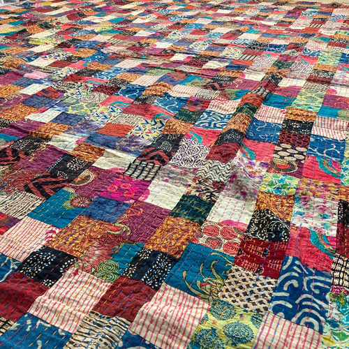 ラリーキルト パッチワーク布 インド手刺繍 ハンドメイド 刺し子カバー