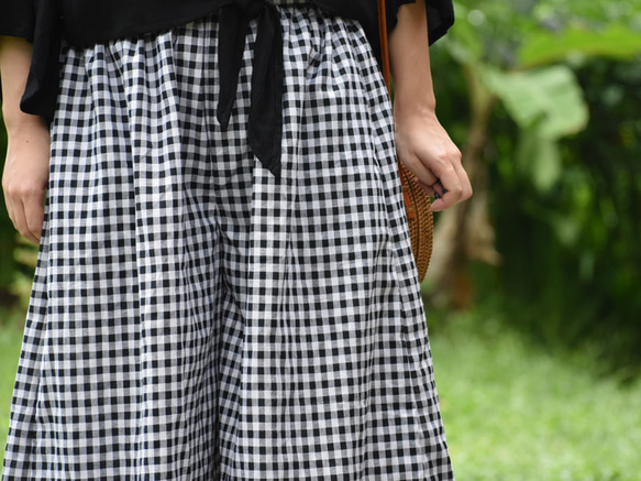 再販】大人のチェック柄ワイドパンツ ＜ブラック＞ キュロット・ワイド