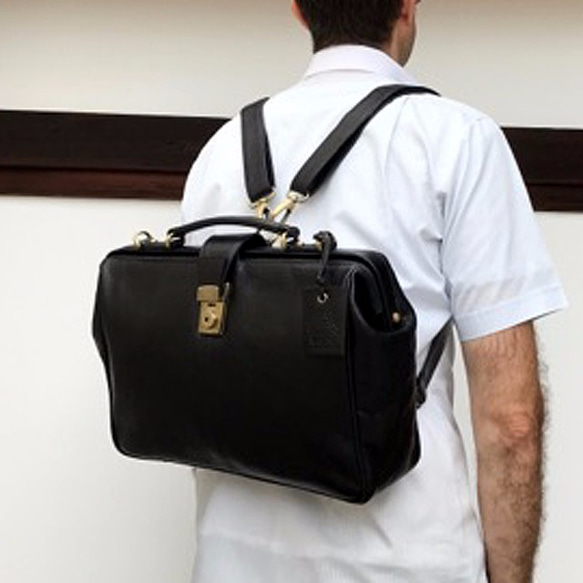 3way英国デザイン牛革かばんValiseドクターズ ブラックBuff リュック