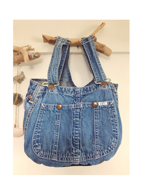 オーバーオールのリメイクバゲットミニトートバッグ トートバッグ