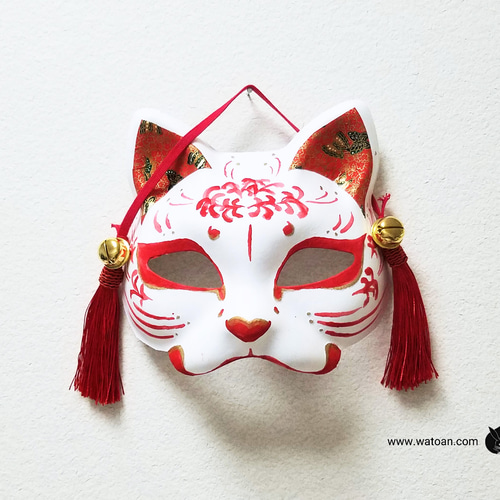 猫面(半面) 曼珠沙華 立体・オブジェ 和兎庵(watoan) 通販 4615699