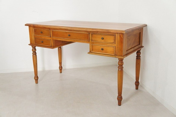 英国アンティーク調 マホガニー 無垢 デスク テーブル 書斎机 作業机