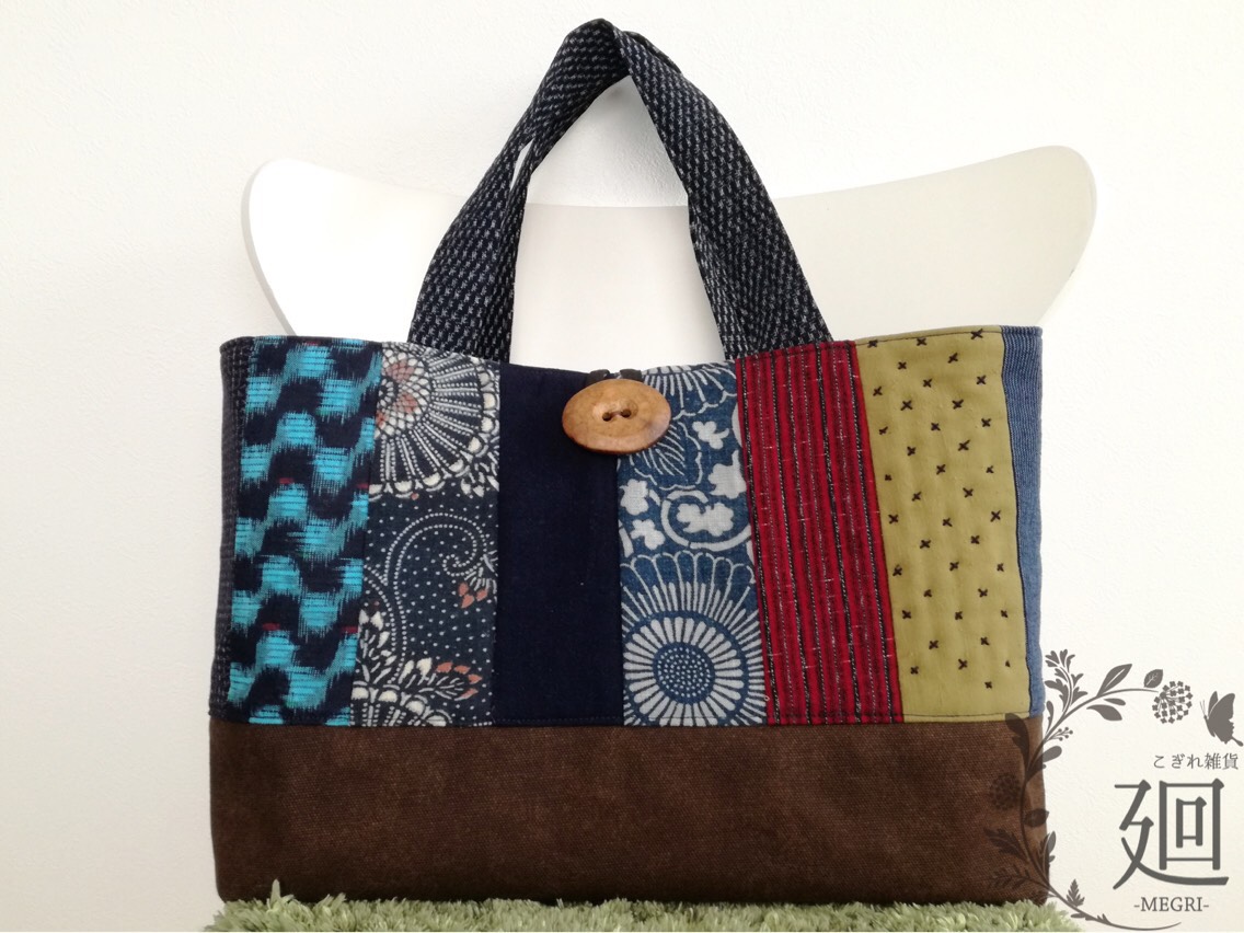 ギャラリー購入品　古布　酒袋　絣　絵絣　パッチ　リメイク　バック