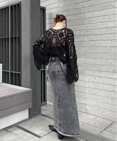 Ameri（アメリ）の「MEDI INDIAN 2WAY BIG LACE TOPS（Tシャツ