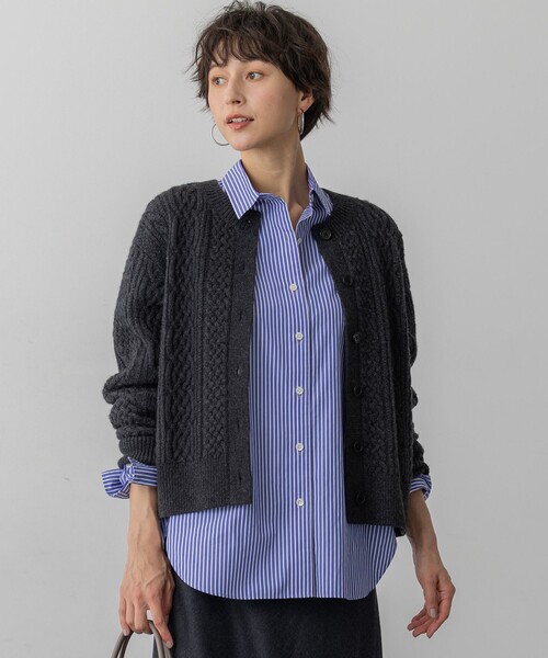セール】【洗える】カシミヤブレンド ケーブルニットカーディガン