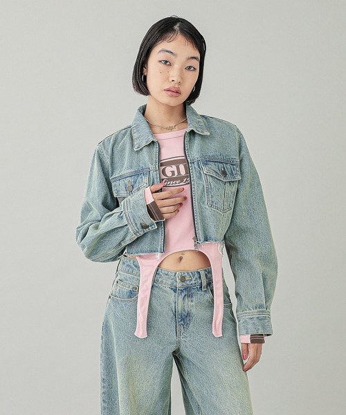 X-girl（エックスガール）の「OVERDYED ZIP UP DENIM JACKET（デニム