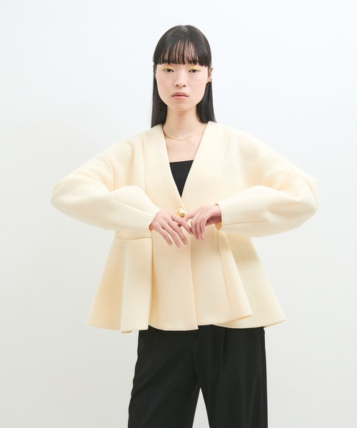 洗える】エッグブローチ付きペプラムカーディガン（カーディガン