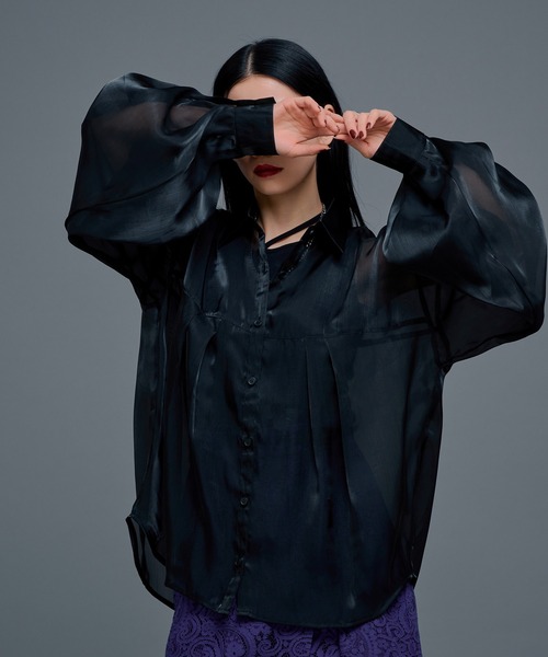 ボリュームタックグロッシーシアーシャツ（シャツ/ブラウス）｜Ellno