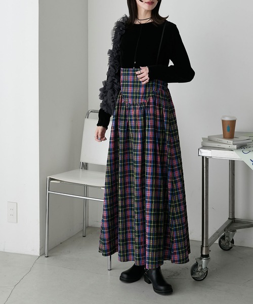 forksy.】セットアップ対応 サッカーチェック柄シャーリングキャミ